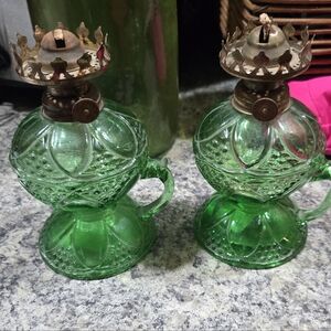 Vintage Green Glass  Hong Kong Oil Lamp BaseSource Unknown Green Glass Oil Lamps
